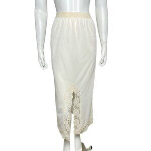 Vintage Nylon Half Slip Womens Size M Lace Trim Front Slit Ivory Made in USA